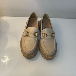 Beige/Tan Loafers with Gold Buckle Shoes